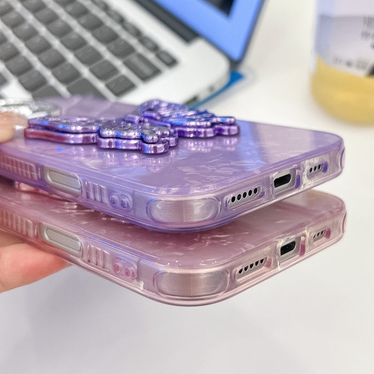 For iPhone 16e Plating Glitter Texture Butterfly Holder TPU Phone Case with Lens Film(Pink Water Ripples) - free shipping - PMC TechLife - Order now!