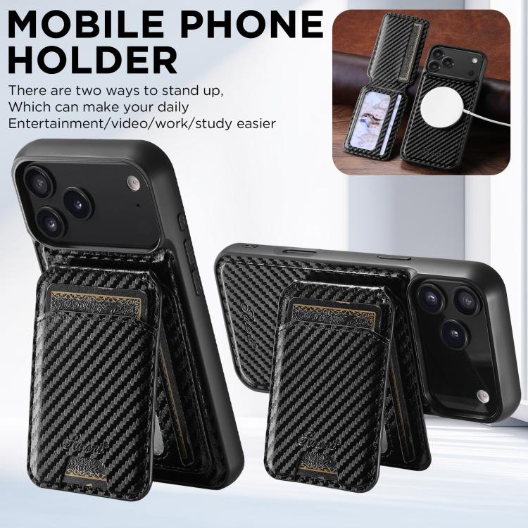 For iPhone 14 Plus Suteni TXWH18 Carbon Fiber Texture Detachable Wallet MagSafe Phone Case(Black) - free shipping - PMC Jewellery - Order now!