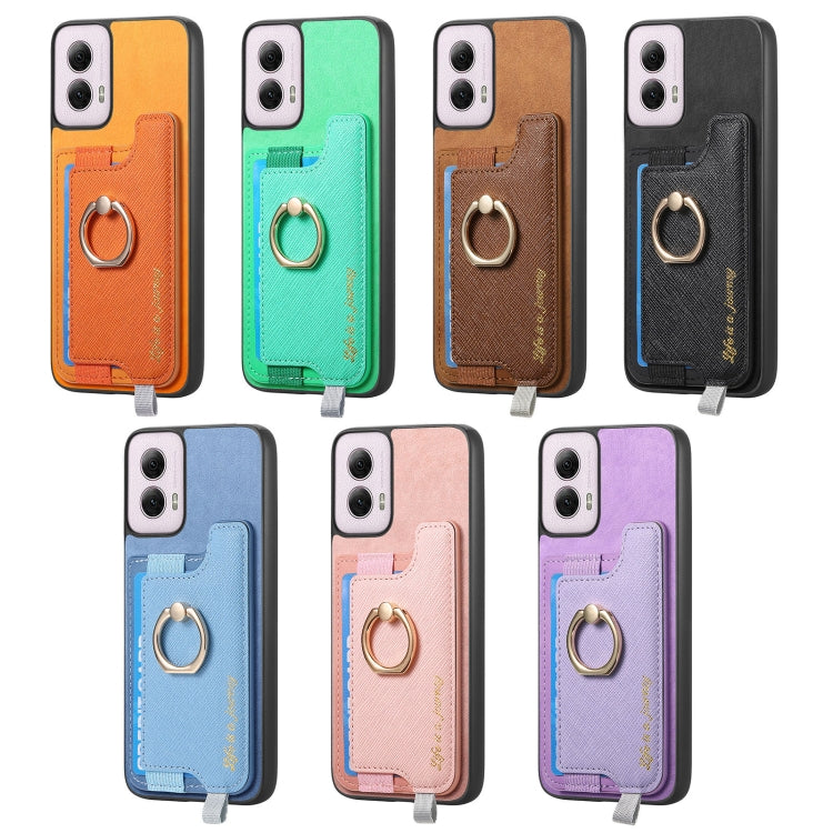 For Motorola Moto G 5G 2024 Retro Magsafe Cross Leather Ring Holder Card Bag Phone Case(Pink) - Motorola Cases by PMC Jewellery | Online Shopping South Africa | PMC Jewellery | Buy Now Pay Later Mobicred