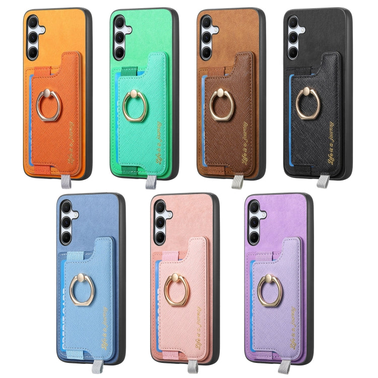 For Samsung Galaxy S25+ 5G Retro Cross Leather Ring Horizontal Insert Card Bag MagSafe Phone Case(Black) - free shipping - PMC Jewellery - Order now!
