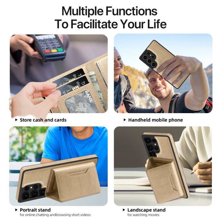 For Samsung Galaxy S25 Ultra 5G Shield Multi-functional MagSafe Card Bag Phone Case(Desert Gold) - Galaxy S25 Ultra 5G Cases by PMC TechLife | Online Shopping South Africa | PMC TechLife | Buy Now Pay Later Mobicred