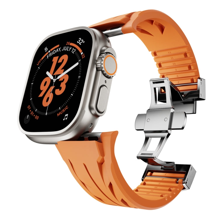 For Apple Watch 44mm / 45mm / 46mm / 49mm Tailor Stainless Steel Silver Butterfly Buckle Silicone Watch Band(White) - free shipping - PMC TechLife - Order now!