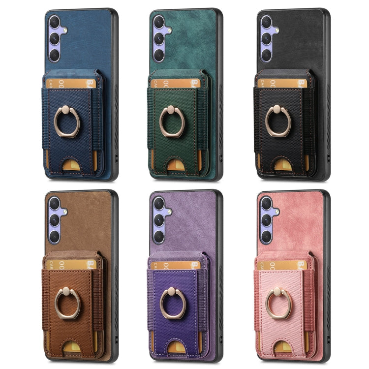 For Samsung Galaxy S25 5G Retro Splitable Magnetic Stand Card Bag Leather Phone Case(Pink) - Galaxy S25 5G Cases by PMC Jewellery | Online Shopping South Africa | PMC Jewellery | Buy Now Pay Later Mobicred
