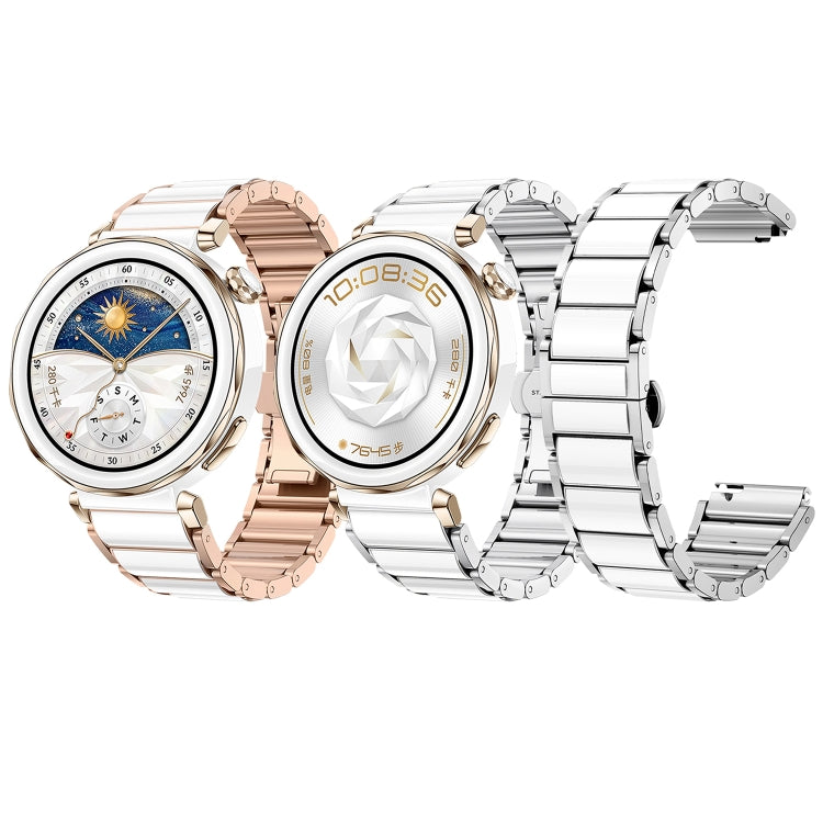 For Huawei Watch GT 5 41mm / GT 5 Pro 42mm Butterfly Buckle Ceramic White Metal Watch Band(White+Rose Gold) - free shipping - PMC TechLife - Order now!