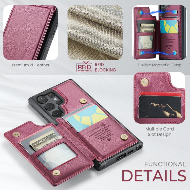 For Samsung Galaxy S25 Ultra 5G CaseMe C22 Card Slots Holder RFID Anti-theft Phone Case(Red) - Galaxy S25 Ultra 5G Cases by CaseMe | Online Shopping South Africa | PMC Jewellery | Buy Now Pay Later Mobicred