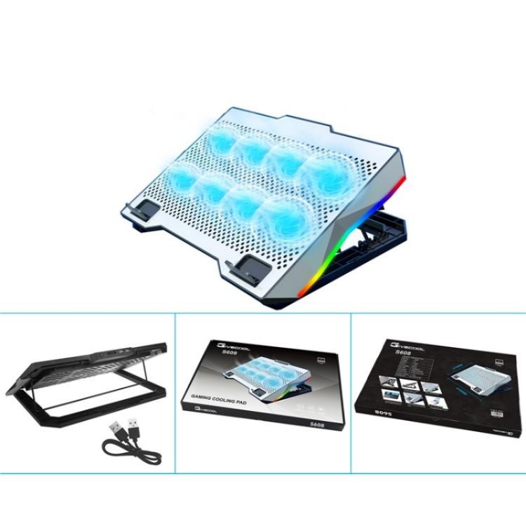 S608 RGB Light 8 Silent Fans Adjustable Height Stand Laptop Cooling Pad with Phone Holder - Cooling Pads by PMC TechLife | Online Shopping South Africa | PMC TechLife | Buy Now Pay Later Mobicred