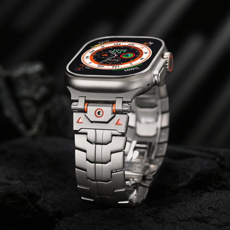 For Apple Watch 42mm / 41mm / 40mm / 38mm Stainless Steel Iron Man Butterfly Buckle Metal Watch Band(Black Orange) - free shipping - PMC TechLife - Order now!