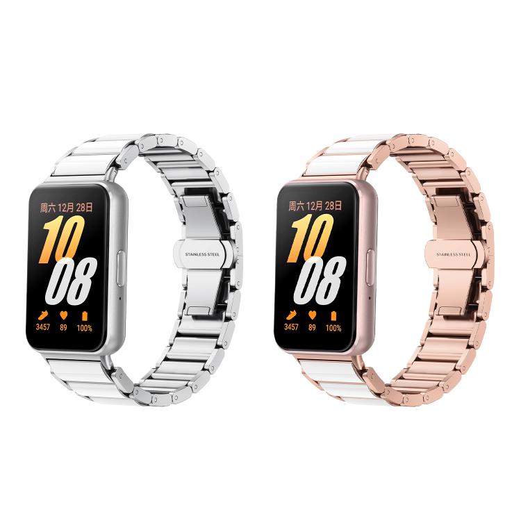 For Samsung Galaxy Fit 3 Butterfly Buckle Ceramic White Metal Watch Band(Silver) - free shipping - PMC TechLife - Order now!