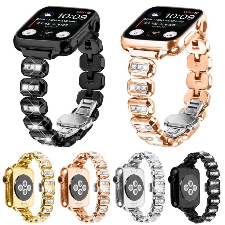 For Apple Watch 42mm / 41mm / 40mm / 38mm Small Square Diamonds Butterfly Buckle Watch Band(Silver) - free shipping - PMC TechLife - Order now!