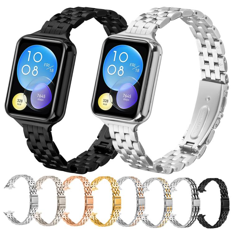 For Xiaomi Mi Band 8 Pro Five Beads Slingshot Buckle Steel Watch Band(Silver Black) - free shipping - PMC TechLife - Order now!