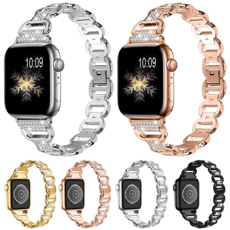 For Apple Watch 42mm / 41mm / 40mm / 38mm Oval Diamonds Steel Watch Band(Silver) - free shipping - PMC TechLife - Order now!