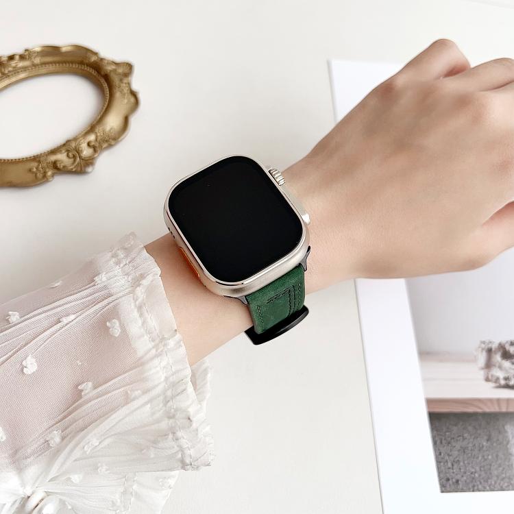 For Apple Watch 46mm / 49mm / 45mm / 44mm 7-Line Tri-Star Buckle Pull Up Leather Watch Band(Crazy Horse Yellow Brown White Thread) - Watch Bands by PMC TechLife | Online Shopping South Africa | PMC TechLife | Buy Now Pay Later Mobicred