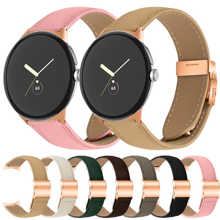 For Google Pixel Watch / Watch 2 / 3 41mm Lychee Texture Rose Gold Turtle Back Buckle Leather Watch Band(Pink) - free shipping - PMC TechLife - Order now!