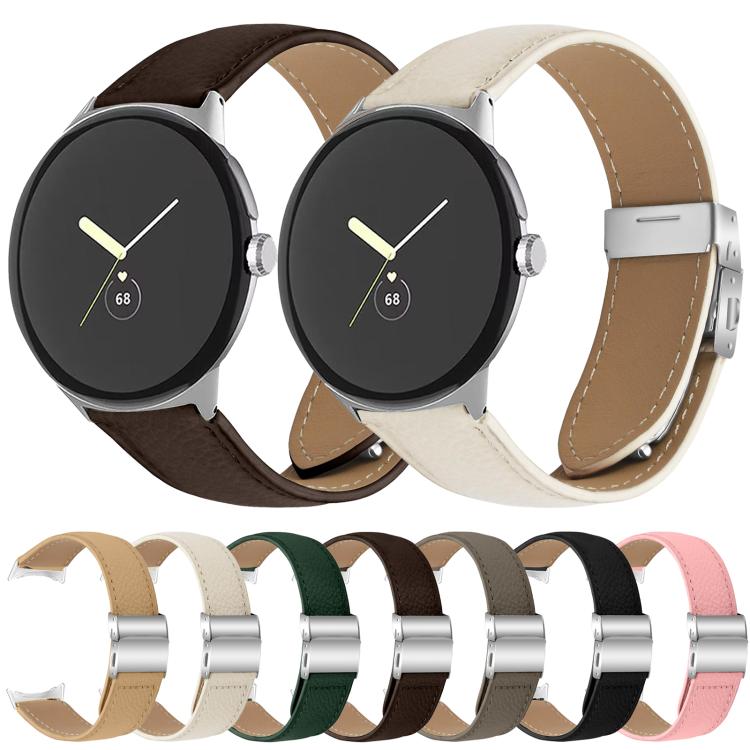 For Google Pixel Watch / Watch 2 / 3 41mm Lychee Texture Silver Turtle Back Buckle Leather Watch Band(Green) - free shipping - PMC TechLife - Order now!