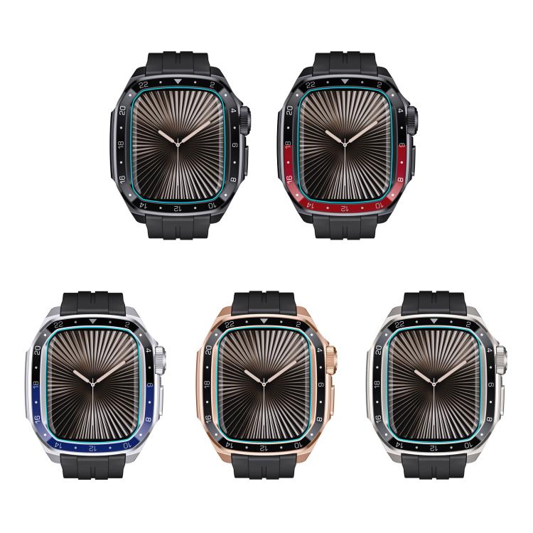 For Apple Watch Series 10 46mm Scale Model Integrated Metal Frame Silicone Watch Band(Silver Frame Black Blue Dial) - free shipping - PMC TechLife - Order now!
