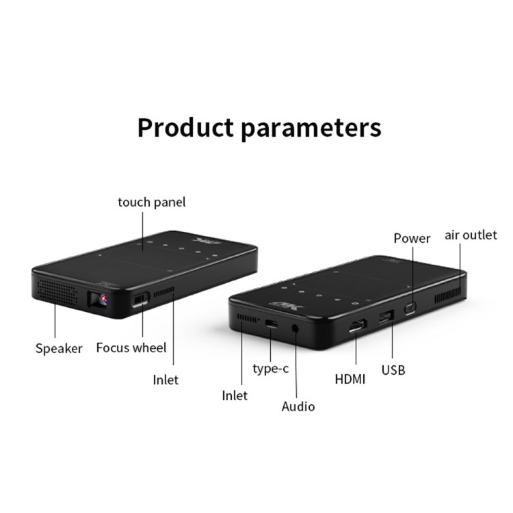 S90 DLP Android 9.0 1GB+8GB 4K Mini WiFi Smart Projector, EU Plug(Black) - Mini Projector by PMc TechLife | Online Shopping South Africa | PMc TechLife | Buy Now Pay Later Mobicred