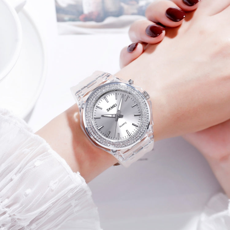 SkMEI 1553 Women LED Color Light Transparent Waterproof Watch Inlaid With Water Drill(Silvery) - free shipping - PMC TechLife - Order now!