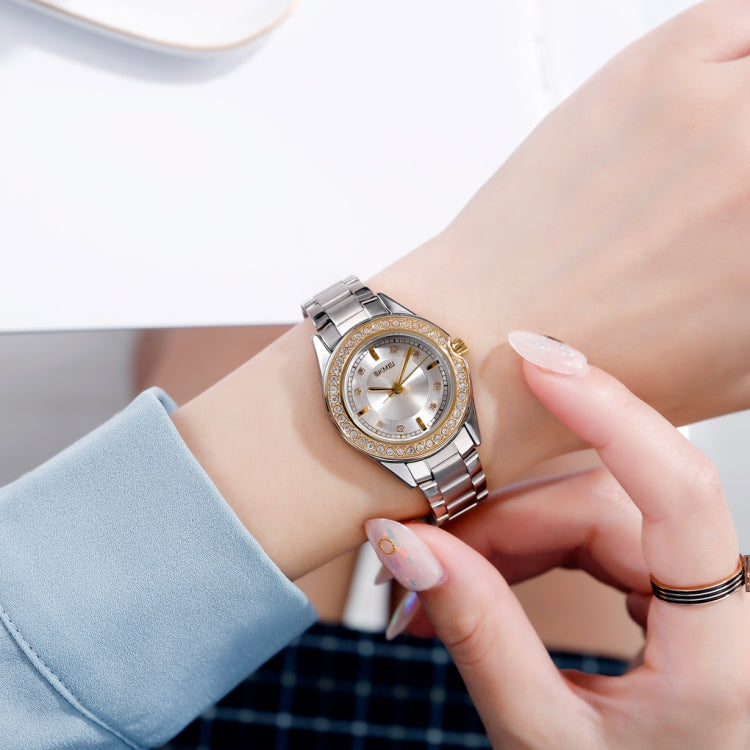 SKMEI 1534 elegant waterproof quartz steel band watch with diamond inlay(Silver Rose Gold) - free shipping - PMC TechLife - Order now!