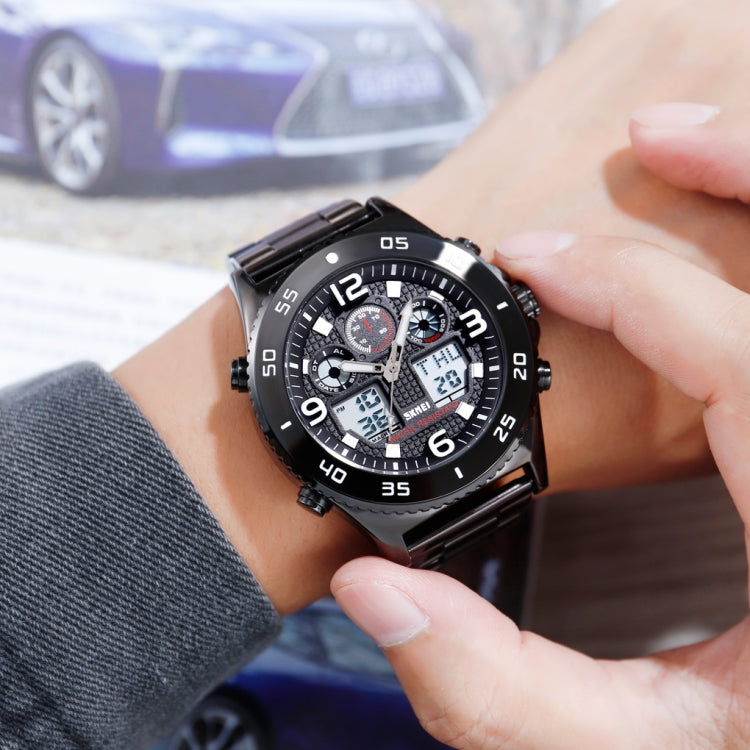 SKMEI 1538 Multi-Function Time Large Dial Steel Belt Men Casual Sports Electronic Watch(Black-Steel Belt) - free shipping - PMC TechLife - Order now!