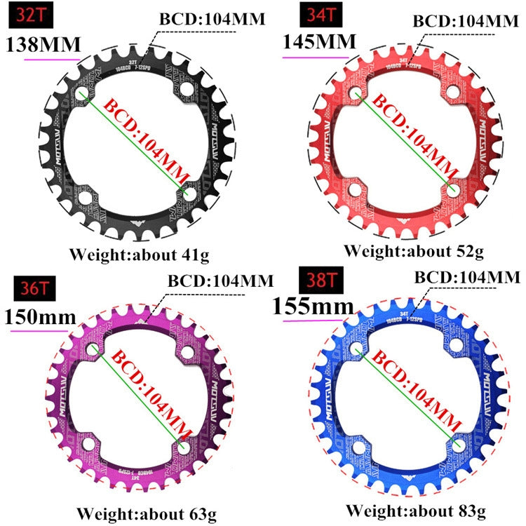 MOTSUV Narrow Wide Chainring MTB Bicycle 104BCD Tooth Plate Parts(Purple) - Bicycle Brake Parts by MOTSUV | Online Shopping South Africa | PMC TechLife | Buy Now Pay Later Mobicred