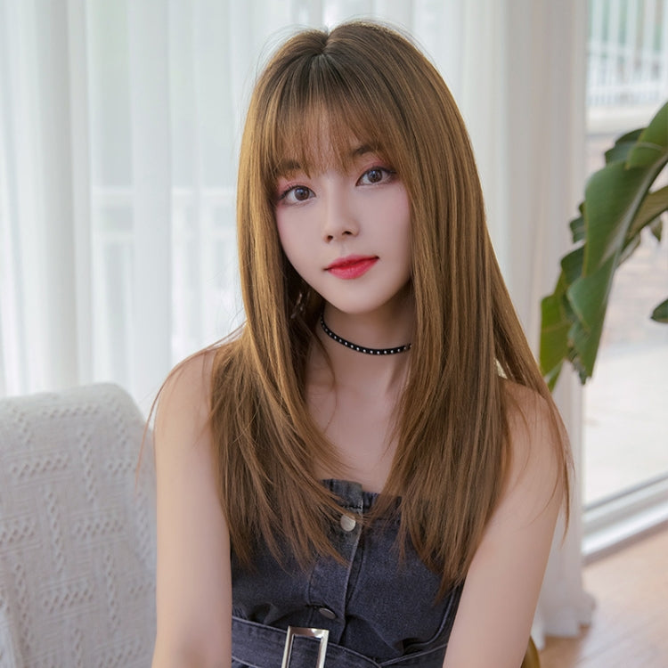 Ladies Long Straight Hair Air Bangs Wig Hair Set, Colour: Cool Brown - free shipping - PMC TechLife - Order now!