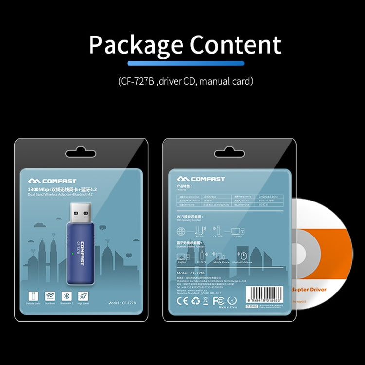 COMFAST CF-727B 1300Mbps Dual Frequency Gigabit USB Desktop Transmitter Receiver Portable Bluetooth V4.2 + WiFi Wireless Network Card - free shipping - PMC TechLife - Order now!