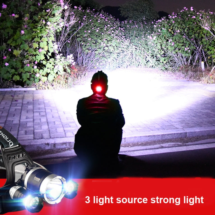Strong Light Long-Range Rechargeable Three-Head Lamp Outdoor Fishing Lamp Led Head-Mounted Flashlight (3T6 2 Batteries) - Headlamp by PMC Jewellery | Online Shopping South Africa | PMC Jewellery | Buy Now Pay Later Mobicred