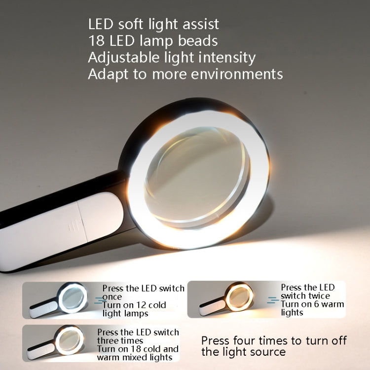 30 Times 18 LED Cool Warm Light HD Elderly Reading Repair Glass Magnifier(Gray White) - free shipping - PMC TechLife - Order now!