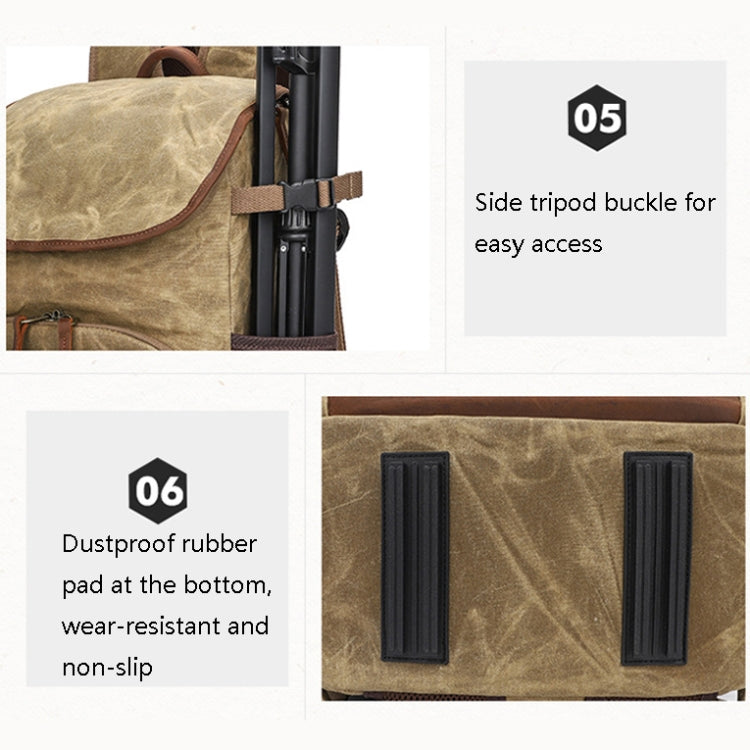 K001-D Leisure Shoulder Camera Bag Waterproof Retro Canvas Camera Storage Backpack(Khaki) - Backpack by PMC TechLife | Online Shopping South Africa | PMC TechLife | Buy Now Pay Later Mobicred
