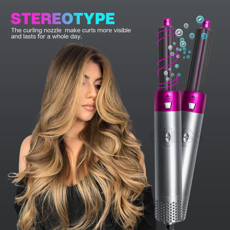 5-in-1 Hot-air Comb Automatic Straightening Dual-purpose Hair Dryer Silver+Rose Red(UK Plug) - free shipping - PMC TechLife - Order now!