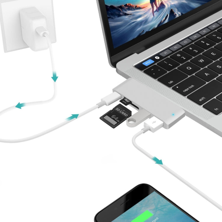 USB-C To HDMI Splitter Docking Station Card Reader, Specification: 6 in 1 Silver - USB HUB by PMC Jewellery | Online Shopping South Africa | PMC Jewellery | Buy Now Pay Later Mobicred