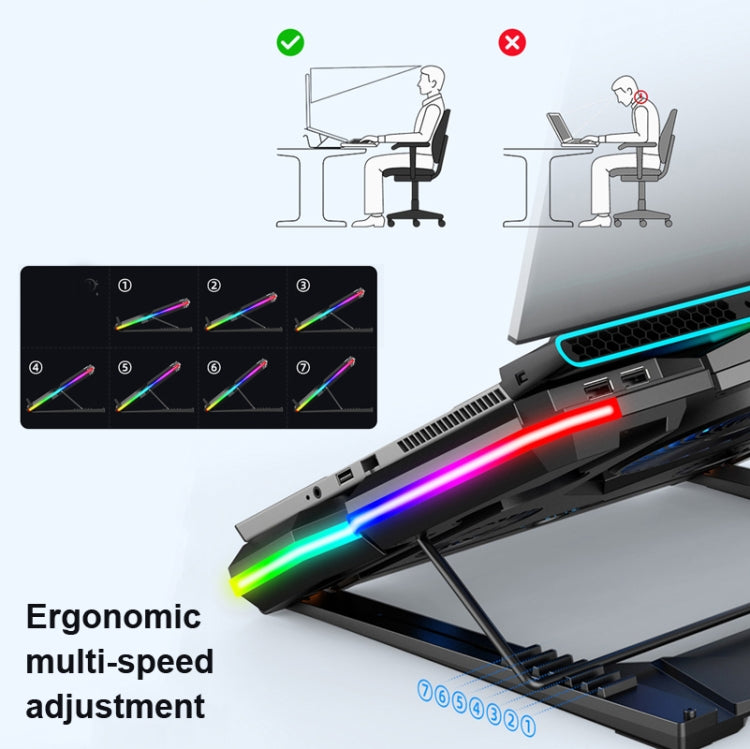 CoolCold Five Fans 2 USB Ports Laptop Cooler Gaming Notebook Cool Stand,Version: Touch Symphony Blue - free shipping - PMC TechLife - Order now!