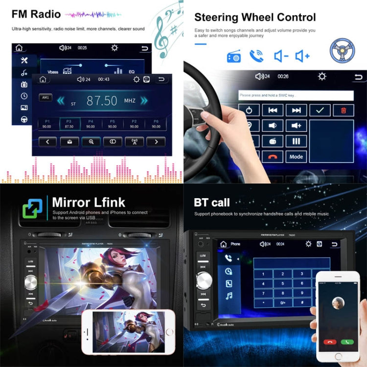 7622C 6.2 inch Dual Spindle HD Car Universal MP5 Carplay Player, Style: Standard+AHD Camera - Car MP3 & MP4 & MP5 by PMC TechLife | Online Shopping South Africa | PMC TechLife | Buy Now Pay Later Mobicred