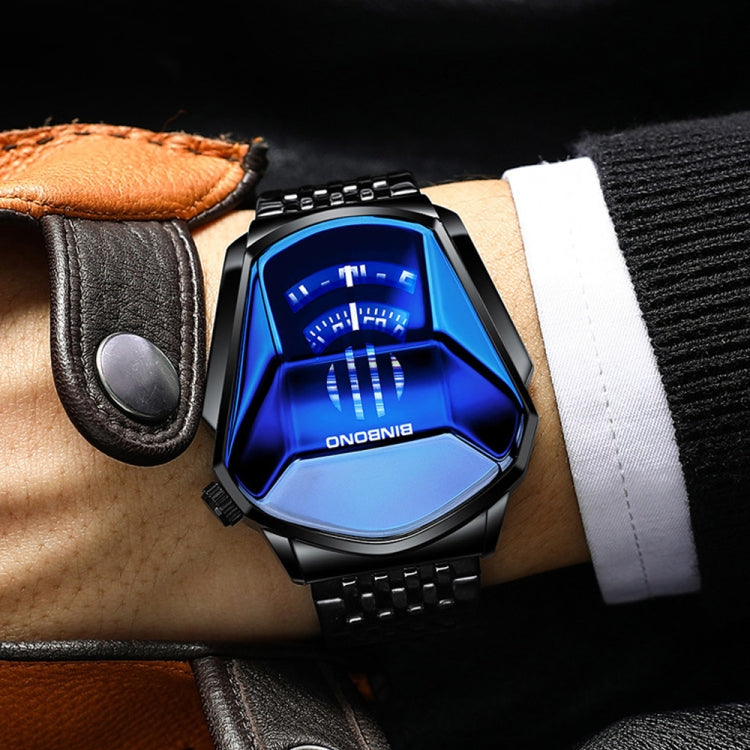 BINBOND Locomotive Concept Steel Belt Watch Men Live Black Technology Watch(Blue Steel Blue Face) - free shipping - PMC TechLife - Order now!
