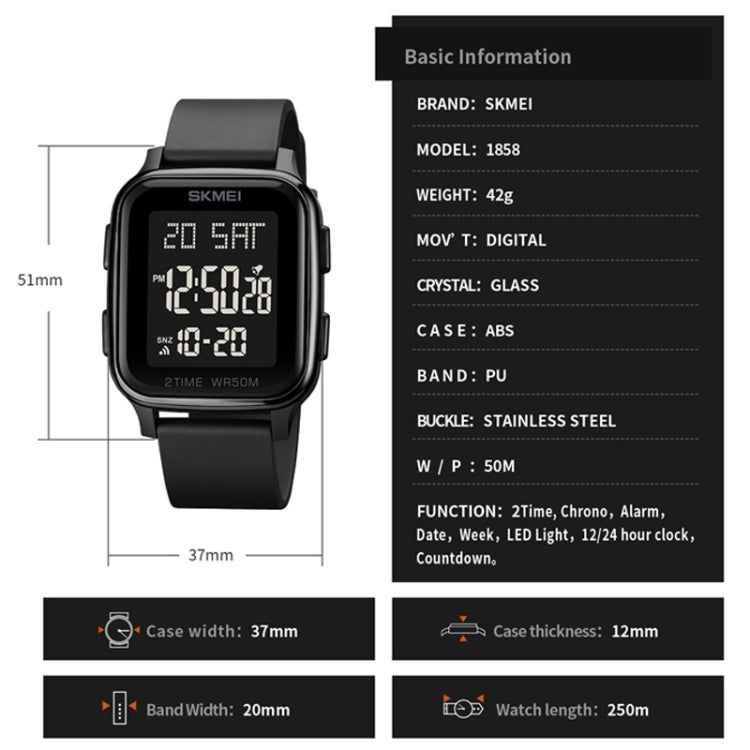 SKMEI 1858 Square Waterproof Digital Dual Display LED Luminous Watch(Rose Gold) - free shipping - PMC TechLife - Order now!