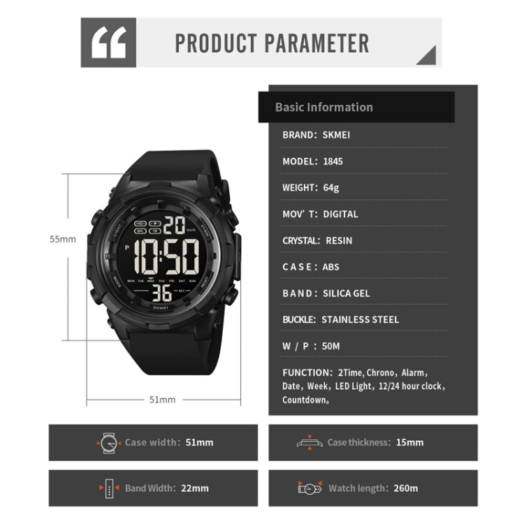 SKMEI 1845 Outdoor Waterproof Large Dial Multifunctional Sports Men Watch(Dark Blue) - free shipping - PMC TechLife - Order now!