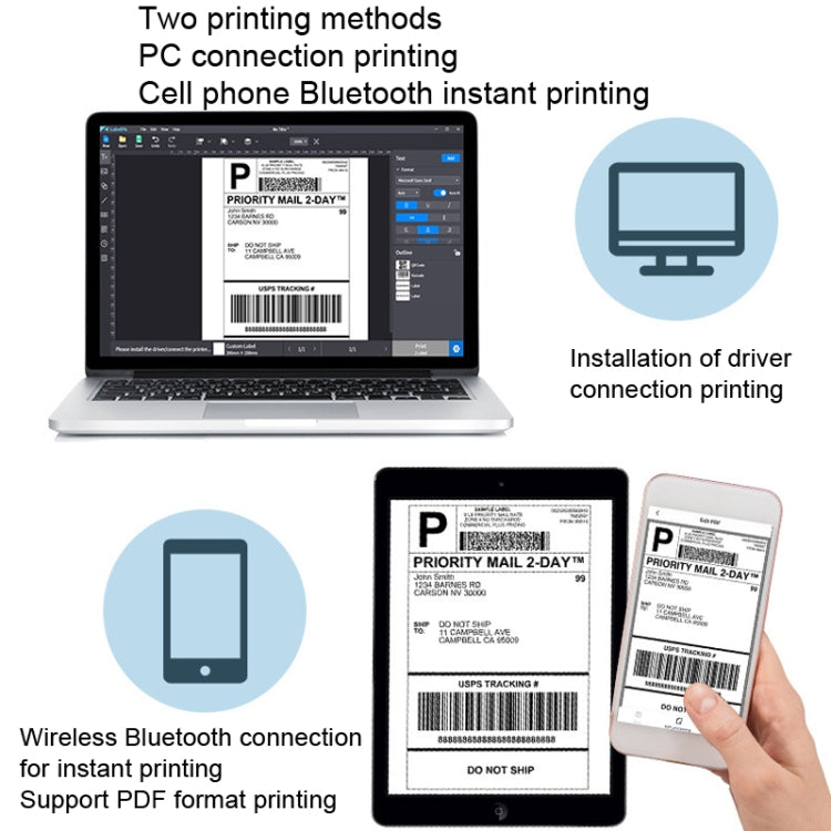 Phomemo PM241-BT Bluetooth Address Label Printer Thermal Shipping Package Label Maker, Size: EU(White Purple) - free shipping - PMC TechLife - Order now!