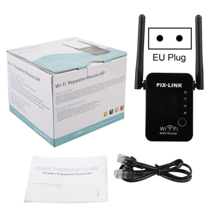 PIX-LINK 2.4G 300Mbps WiFi Signal Amplifier Wireless Router Dual Antenna Repeater(UK Plug) - free shipping - PMC Jewellery - Order now!