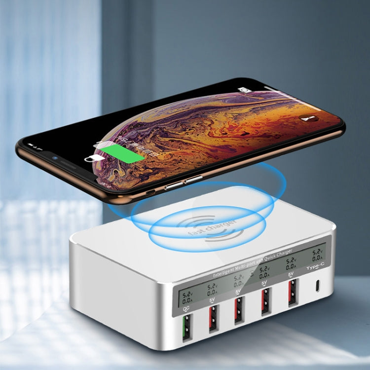 818F 5 USB Ports + Type-C Multifunctional Multi-Port Wireless Charger, Style: UK Plug (Black) - Multifunction Charger by PMC TechLife | Online Shopping South Africa | PMC TechLife | Buy Now Pay Later Mobicred