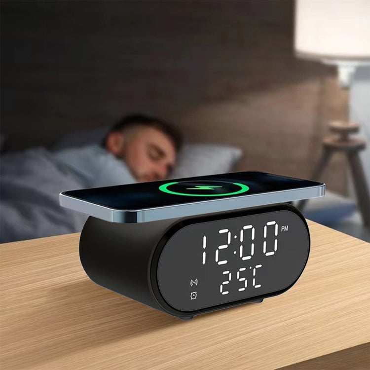 15W LED Mirror Wireless Charger Desktop Multifunctional Mini Clock(Black) - free shipping - PMC Jewellery - Order now!