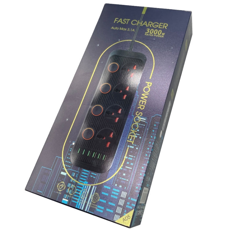 A05 2m 3000W 4 Plugs + 6-USB Ports Multifunctional Flame-Retardant Socket With Switch(UK Plug) - Extension Socket by PMC TechLife | Online Shopping South Africa | PMC TechLife | Buy Now Pay Later Mobicred
