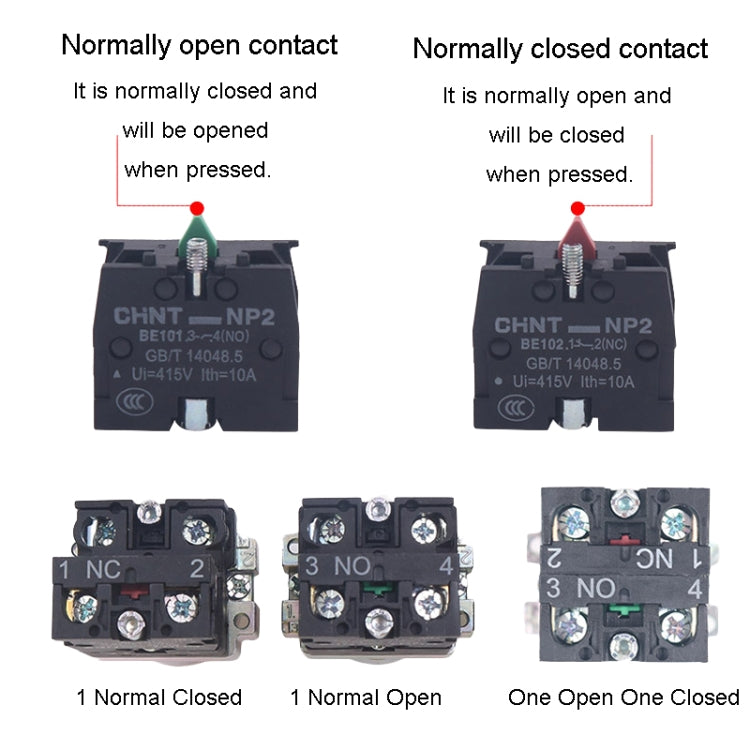 CHINT NP2-BW3463/220V 2 NO Pushbutton Switches With LED Light Silver Alloy Contact Push Button (Red) - Car Switches by PMC TechLife | Online Shopping South Africa | PMC TechLife | Buy Now Pay Later Mobicred