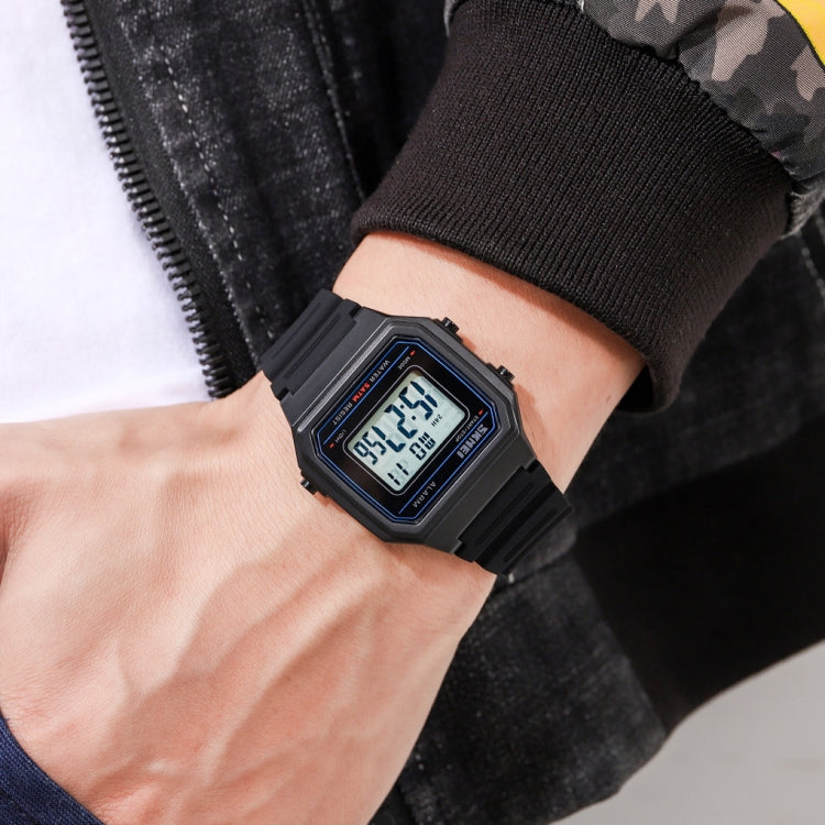 SKMEI 1698 50m Waterproof Multifunctional Sports Square Pin Buckle Luminous Digital Watch(Black White) - free shipping - PMC TechLife - Order now!
