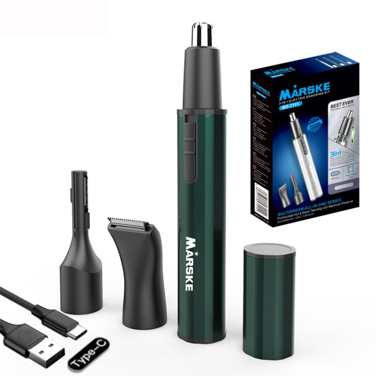 MARSKE MS-7111 3 In 1 Electric Nose Hair Trimmer Type-C Rechargeable Grooming Instrument(Green) - Hair Removal by MARSKE | Online Shopping South Africa | PMC TechLife | Buy Now Pay Later Mobicred
