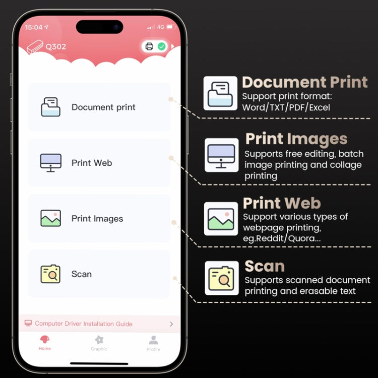 Phomemo Q302 300dpi Wifi Wireless Bluetooth Thermal Printer Support Multi-Size Thermal Paper - free shipping - PMC TechLife - Order now!