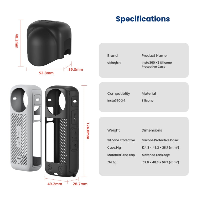 For Insta360 X4 AMagisn Silicone Protective Cover Lens Cover Black - Case & Bags by aMagisn | Online Shopping South Africa | PMC TechLife | Buy Now Pay Later Mobicred