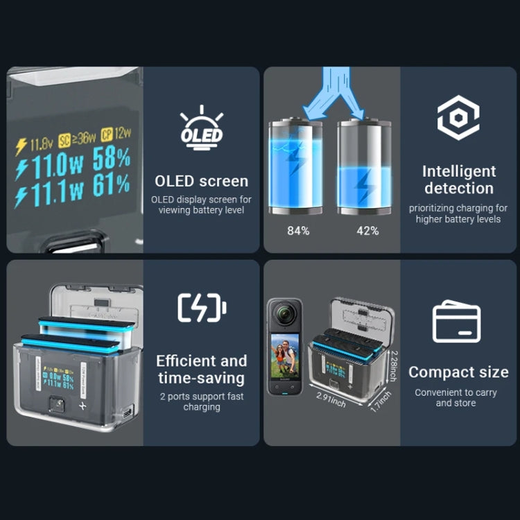 For Insta360 X4 CYNOVA Two-Way Charging Butler Screen Display Smart Charging Box - free shipping - PMC TechLife - Order now!