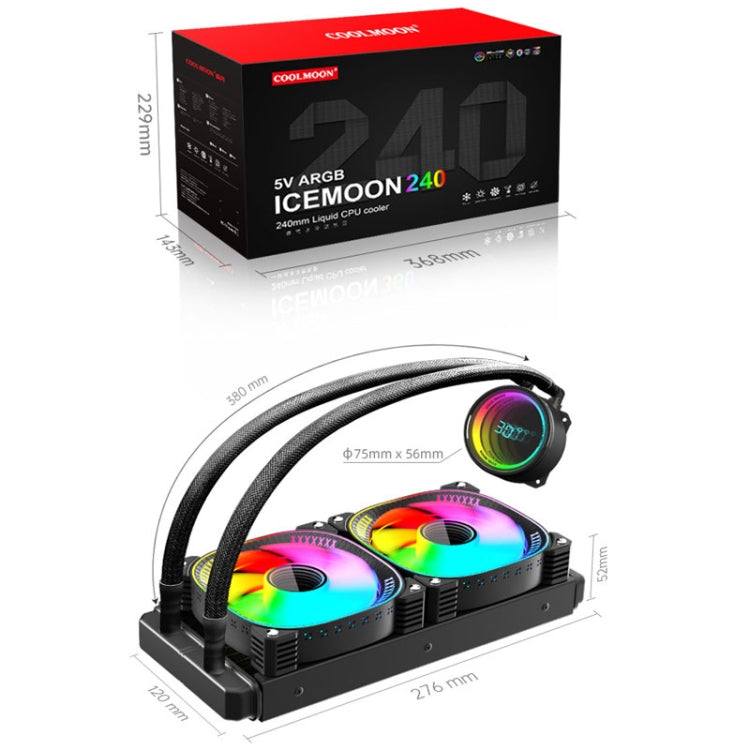COOLMOON CM-YM-240T Digital ARGB Lens Edition Integrated Water Cooling CPU Cooler Temperature Display CPU Fan(Black) - free shipping - PMC Jewellery - Order now!