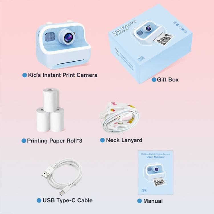 M8 2.4-Inch 1080P HD 2400W Pixel Dual-Camera Children Thermal Printing Camera, Color: Blue+32GB - Children Cameras by PMC TechLife | Online Shopping South Africa | PMC TechLife | Buy Now Pay Later Mobicred