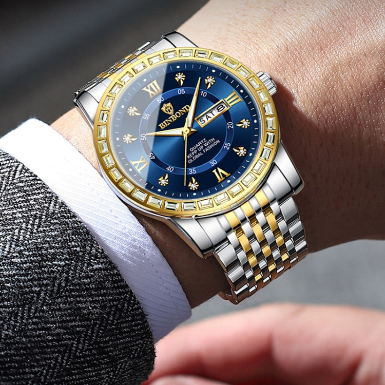 BINBOND B2202 Diamond Dual-calendar Luminous Quartz Watch, Color: Full-gold-Gold - free shipping - PMC TechLife - Order now!